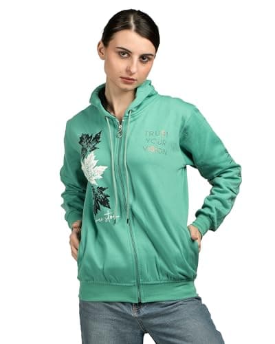 LADYWILLINGTON Lady Willington Women Woolen Sweatshirts Hoodie Solid Heavy Rainbow Fabric Winter Wear Pure Wool Sweater for Women Fully Warm Cardigan Free Sizes (in, Alpha, 2XL, Regular, Green)