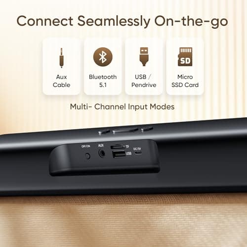 Mivi Fort Q18 Soundbar with 18W Bluetooth Speakers Soundbar, 2.0 Channel with 2 in-Built Full-Range Speakers, Multiple Input Modes, 6H Playtime, 2000mAh, Made in India Sound bar for TV 5