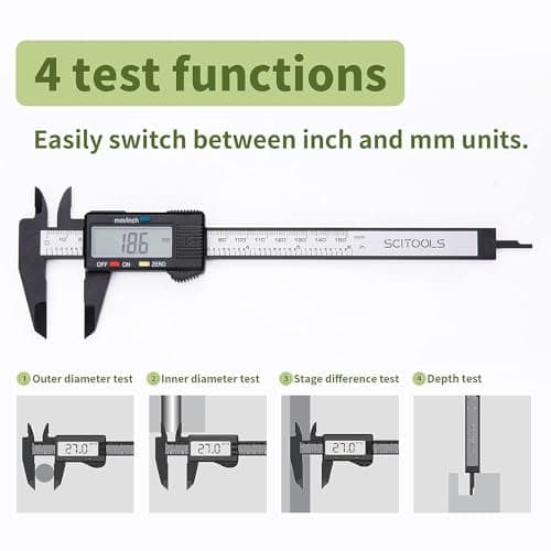SKADIOO Electronic Digital Caliper with carry box, Plastic Vernier Caliper, Caliper Measuring Tool with Inch/Millimeter Conversion, Extra Large LCD Screen, 0-6 Inch/0-150 mm, Auto Off Featured 3