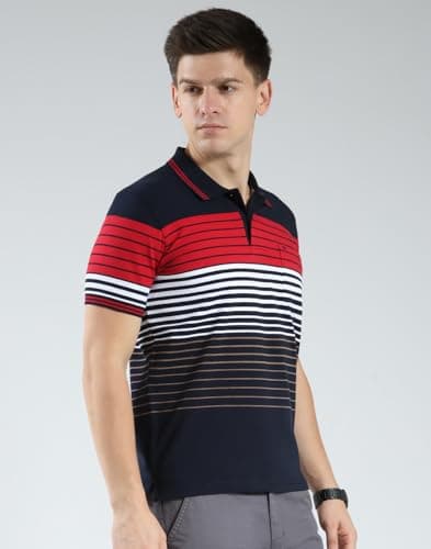 Monte Carlo Men's Regular Fit Striped Polo T-Shirt | Half Sleeve | Collared Neck | Casual Wear T Shirt for Men's Navy Blue M (Pack of 1) 3