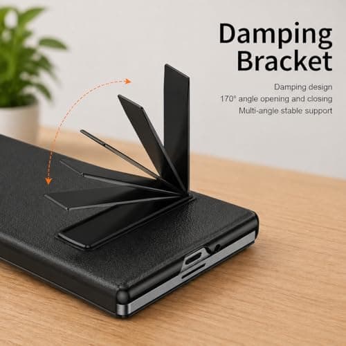 EGOTUDE for Samsung Galaxy Z Fold 7 Case Premium Leather Magnetic Flip Cover with Kick Stand (Black) 2