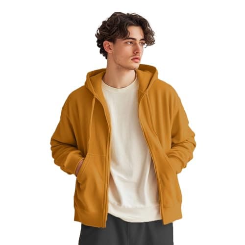 NOBERO Mustard Yellow Men's Plain Zipper Hoodie Warm Winter Wear Plain Gym Yoga Workout Travel Hooded Sweatshirts Hoodies for Mens Boys Winter Western Casual Wear | XL