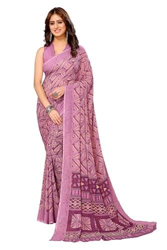 Yashika Women's Trendy Georgette Purple Color Saree with Blouse Material(BABLI PURPLE)