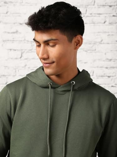 NOBERO Elegant Unisex Olive Green Cotton Solid Plain Hoody Sports Winter Gym Workout Running Travel Trekking Hooded Sweatshirts and Hoodies for Unisex Cotton Winter Casual Wear Without Zipper-L 5