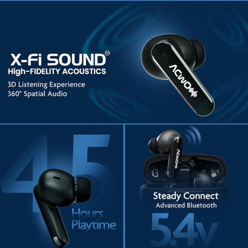 ACwO DwOTS Muze, in-Built MP3 Player, TF Card Support, Recording Mode, Real-Time Audio Monitoring, 10mm Drivers Bluetooth Earbuds, 45H Playtime, TWS Ear Buds Wireless Earphones with Mic (Black) 5
