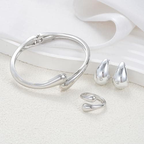 Shining Diva Fashion Latest Stylish Design Silver Plated Bracelet Earrings Ring Jewellery Set for Women (rrsd16630s) 4
