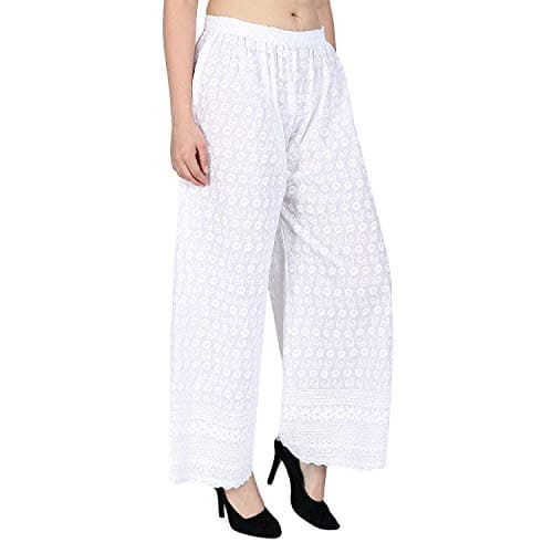 SriSaras Women's Premium Cotton Chicken Regular Fit High Rise Palazzo (Xl/2Xl, White) 3