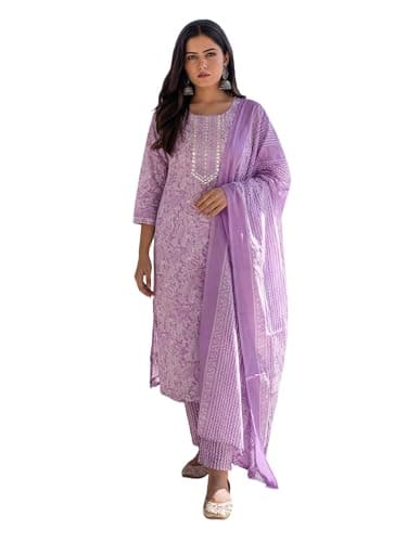 INDO ERA Women's Orange Cotton Blend Floral Printed Straight Fusion Kurta & Pant Set