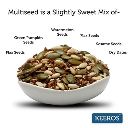 Keeros Multi Seeds Mix Healthy Snacks | Sugar Free Diabetic Friendly Trail Mix | Weight Management Snacks | Low GI High Fibre Superfood Mix | Roasted Flax, Pumpkin, Watermelon Seeds | Crunchy & Slight 3
