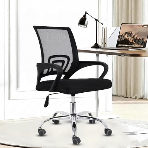 Casa Copenhagen Mesh Mid Back Office/Study/Computer/Revolving/Desk Chair for Work from Home -Metal Base, Height Adjustable Seat- Dark Black & Black Handle