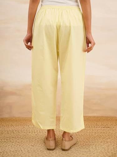 Women?s Cotton Ankle Length Pants | Solid Straight Fit | Soft & Breathable Casual Bottom Yellow 5
