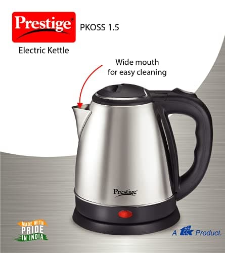 Prestige Electric Kettle PKOSS - 1500W, Steel (1.5L), Black & PIC 20 1600W Induction Cooktop & PGMFB 800W Grill Sandwich Toaster with Fixed Grill Plates 3