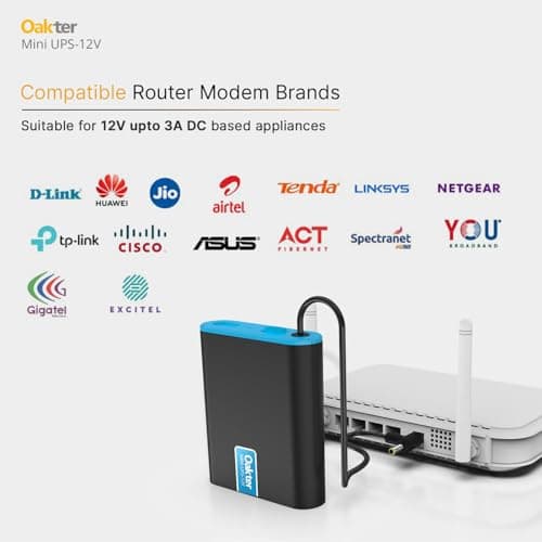 Oakter Mini UPS for 12V WiFi Router Broadband Modem | Backup Upto 4 Hours | WiFi UPS Power Backup During Power Cuts | UPS Broadband Modem | Current Surge & Deep Discharge Protection 5
