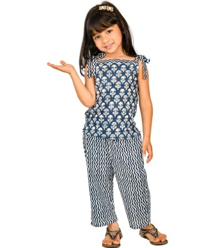 Tiny Bunnies Baby Girls' Clothes Cotton Top Pant Set 3-4 Years White Blue Kids Birthday Party Dresses Children Stylish Summer Wear Shoulder Tie Outfit