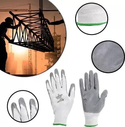 QTM Nylon Industrial & Home Cut Resistant Safety Hand Gloves 4 Pairs White & Grey 5