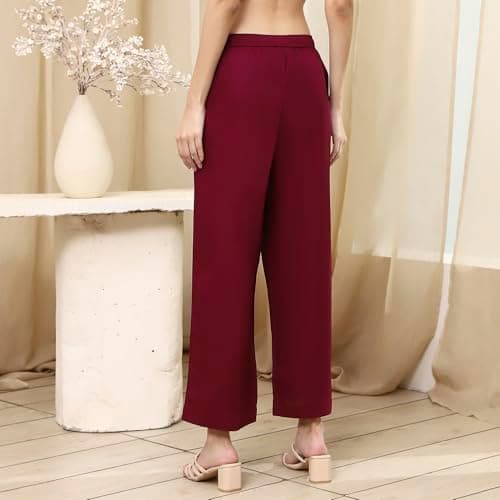 Biba Women Berry Maroon Solid Straight Palazzos_34 5