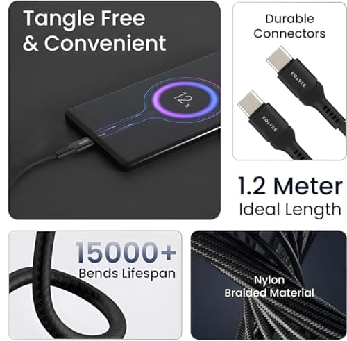 BESTOR 60W Type-C to Type-C Cable 1.2m PD Fast Charging Nylon Braided Durable Design 480Mbps Data Transfer Compatible with Smartphones, Tablets, Laptops & All Type-C Devices 3