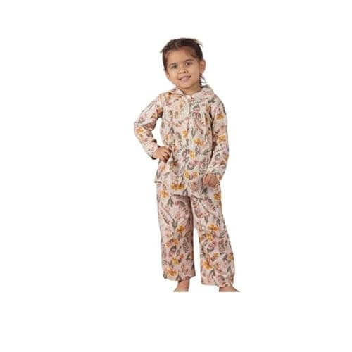 Girls' Pure Cotton Nightwear Pyjama Sets: Soft, Comfortable & Breathable Sleepwear for Kids - Stylish Girls Night Suits in India-Floral Print Skin Color(0-6) Months