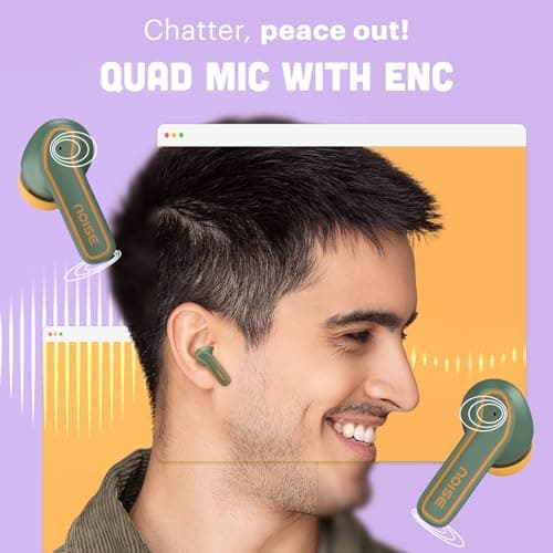 Noise Pop Buds Truly Wireless Earbuds with 50H of Playtime, Quad Mic with ENC, Instacharge(10 Min=150 Min) Bluetooth V5.3(Forest Pop) True Wireless 5