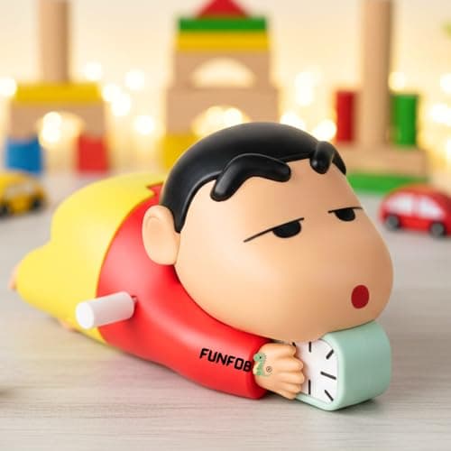 FUNFOB Shinchan Moving Toy | Shinchan Action Figure Toys for Boys & Girls Length-10cm PVC Multicolour | Shin-chan Clock Red Moving