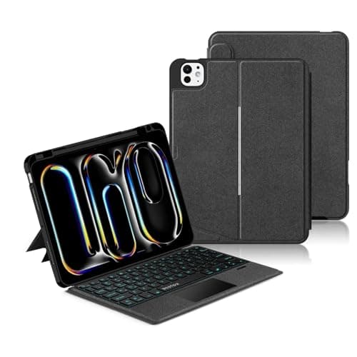 BESTOR Wireless Bluetooth TouchPad Keyboard Case for (A16) 11th Gen 2025 2022, Magnetic Detachable Keyboard Built-in 7-Colors Backlit with Pencil Holder Compatible with Tablet, Laptop - Black