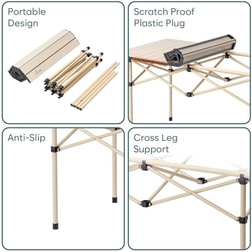 Corvids Alloy Steel, Plastic Multipurpose Folding Camping Table with Roll-up Tabletop | Compact & Portable | Best for Hiking, Picnic, Garden, BBQ & Outdoor Use (Khaki, Large) 4