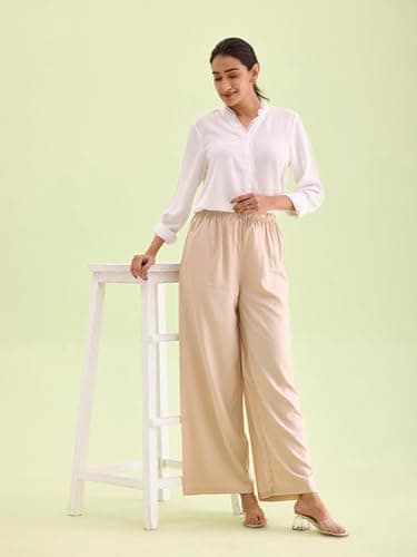 GO COLORS Women Beige Mid Rise Viscose Basic Palazzo - 2XL 3