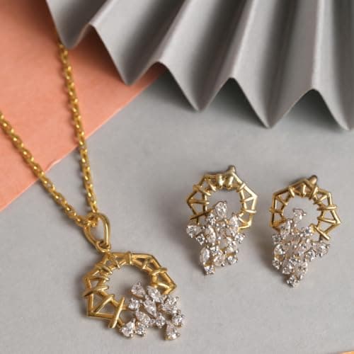 Clara 925 Sterling Silver Alba Pendant Earring Chain Jewellery Set | Gold Rhodium Plated, Swiss Zirconia | Gift for Women & Girls 2