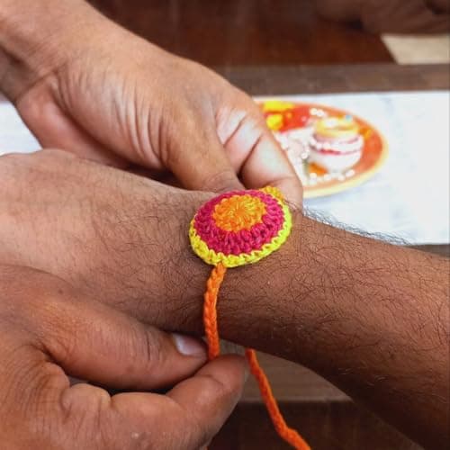 India Meets India Handmade Crochet Rakhi for Brother Bhai, Celebrate Eco Friendly Raksha Bandhan (Pack of 3) 3