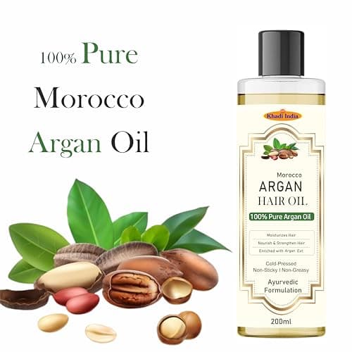 Khadi Herbal 100% Pure & Natural Argan Hair Oil, with the Goodness of Olive oil & Sunflower Oil, for Dry & Frizzy Hairs 200ml with khadi india logo 2