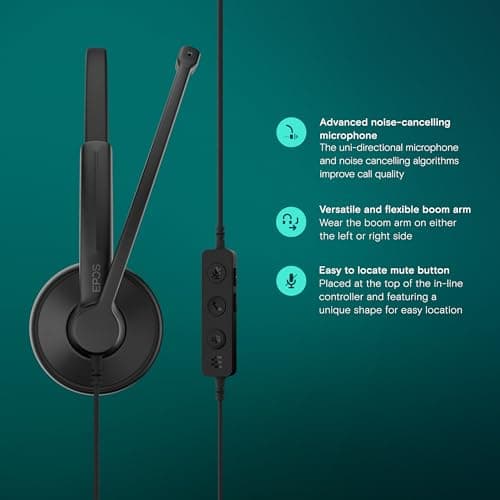 EPOS Impact 100 MS Stereo USB-C+A Headset with Microphone, Certified Microsoft Teams, Noise-Cancelling Mic, Lightweight, Call Control, USB Adapter, Soft Earpads, Professional UC Headphones 3