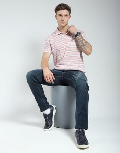Monte Carlo Men's Regular Fit Striped Polo T-Shirt | Half Sleeve | Collared Neck | Casual Wear T Shirt for Men's Peach M (Pack of 1) 5