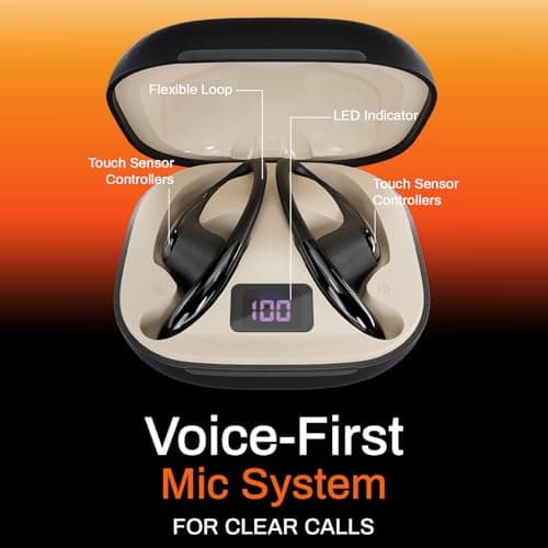 DwOTS Sense Pro Open-Ear Wireless Earbuds, Wide-Band up to ANC 42dB, Voice-First Mic System for Clear Calls, 45H Playtime, 12mm Drivers, Dual Device Connectivity, IPX5, Bluetooth v6.0 TWS (Black) 4