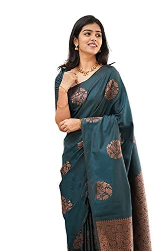 Shiv Textiles Womens Banarasi Silk Saree with Blouse Perfect for Every Occasion rama