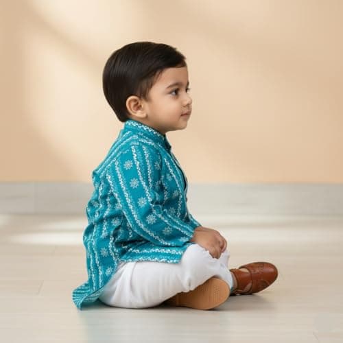 Kids Ethnic Festive and Traditional soft comfortable Cotton Kurta and Dhoti set (6-9 Months, Blue) 3