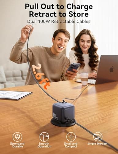 WISTAR 5-in-1 USB C Charging Station, 140W Ultra-Fast 5-Port Desktop Charger with Dual Retractable 100W USB-C Cables (2.6ft), 1.54” Smart LCD Power Display for MacBook, iPhone, Home & Office 5