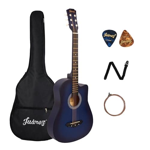 Juarez JRZ38C 38 Inch Cutaway Acoustic Guitar (Matte Blue Sunburst) | Linden Wood Body | Catalpa Neck | Guitar Kit with Bag, Strap, Spare Strings & Picks