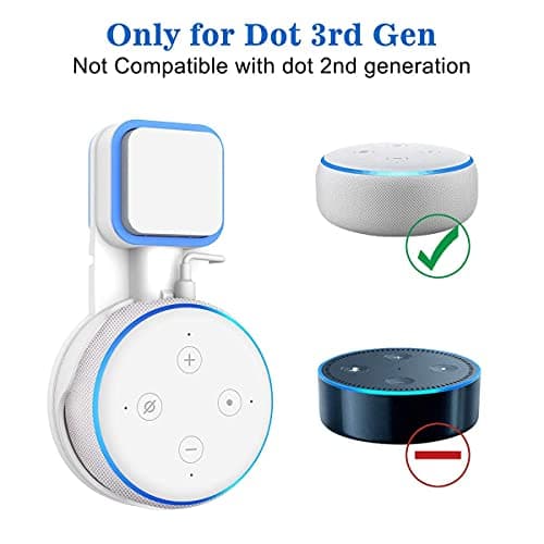 JERN® Wall Mount Hanger Holder for Dot 3rd Gen, Compact Bracket Case Plug and Built-in Cable Management for Kitchen Bathroom, Bedroom (White) 4