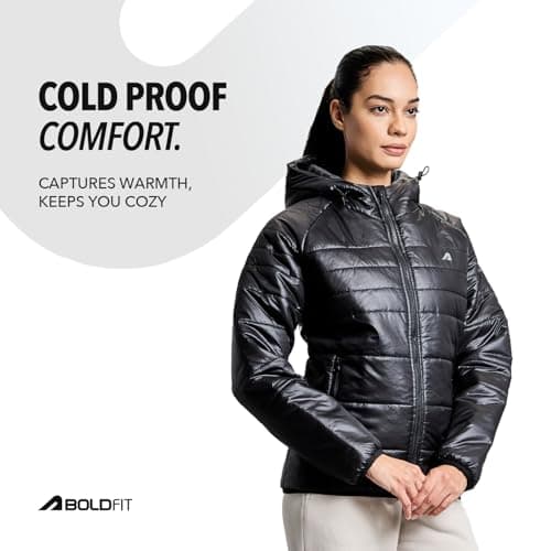 Boldfit Puffer Jacket For Women Hooded Jacket For Women Winter Wear Winter Jacket Full Sleeve Jackets For Women Insulated Winter Jacket For Women Monsoon Winter Wear For Women Jacket - Black S 3