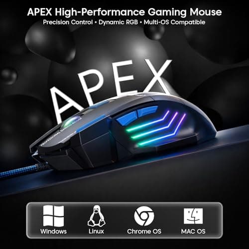 Sounce Apex Wired Gaming Mouse with 7200 DPI Precision Optical Sensor, 7 Programmable Buttons, RGB LED Modes, Braided Cable and Ergonomic Comfortable Design for PC Laptop Desktop Gamer Use (Black) 3