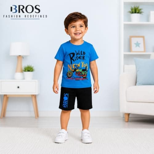 3BROS Boys & Girls Cotton Printed Clothing Set for Kids | Round Neck Half Sleeve T-Shirt & Shorts Set | Summer Wear Co-Ord Set for Baby Boys & Girls | Outfit Pack of 1 (Sky Blue, 3-4 Years) 4