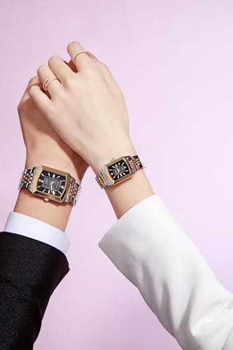 Giordano Analog Pair Watch for Unisex with Square Dial, Crystal Indices, Date Display and Stainless Steel Strap 2