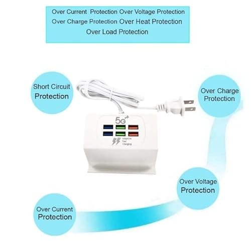 Tobo 6 Port USB Charger with Mobile Stand, Travel Power Adapter Station, 3.1 A Output USB Fast Charging Station, Wall Charger Power Adapter for Smart Phones, Tablet PCs, Power Bank etc 4