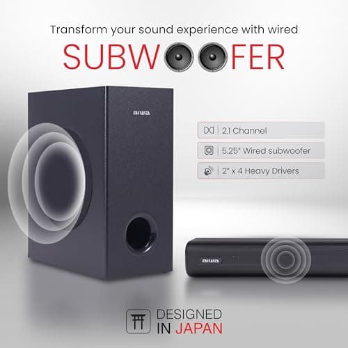 Aiwa Soundbar with Bluetooth V5.3 and Powerful Bass, 5.25 Inches Subwoofer, 2.1 Channel with Remote Control SD Card, HDMI AUX, USB and Optical Connectivity 180W Sound bar | Kabuki - AW-SSB180 (Black) 4