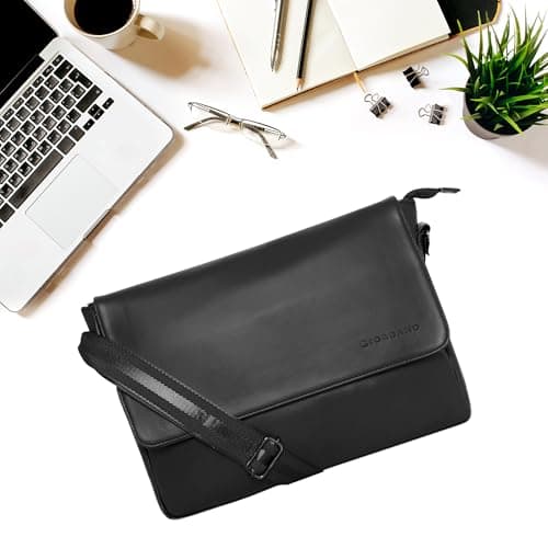 Giordano Unisex Professional 14 inch Laptop Messanger Bag with Spacious Compartment, Adjustable Shoulder Strap | PU Leather Bag For Men & Women, Black 6