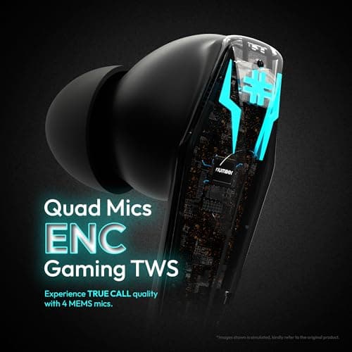 Number Super Buds Pro GT99 Truly Wireless in Ear Earbuds with 50 Hours Playtime, 35ms Ultra Low Latency, Dual Pairing Ear Buds, Quad Mic ENC, BT 5.4, IPX5, Fast Charging, Made in India (Glass Black) 4