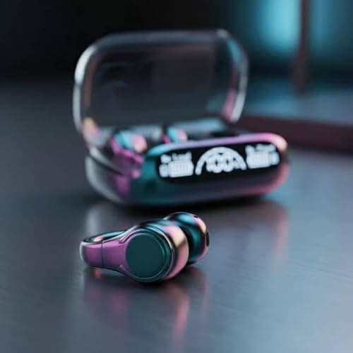 UJEAVETTE Digital Display Case Ear Clip Wireless Earbuds Noise Cancelling Air Conduction Headphones Tap Control Attach-on Bluetooth Headset Type-C Charging for Athletes 2