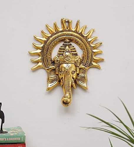 KridayKraft Metal Ganesha ji Statue,Ganpati Wall Hanging Sculpture Lord Ganesh Idol Lucky Feng Shui Wall Decor Your Home, Office,Religious Gift Article Decorative,Showpiece Figurines,20 Cm