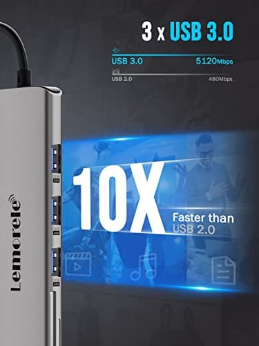 Lemorele 8-in-1 USB Hub for Laptop - 4K UHD HDMI Port, Space Aluminum Type-C Hub, USB 3.0 High-Speed Data Ports, PD 100W Fast Charging, SD/TF Card Slots, Compatible with Mac OS & Windows Systems 5