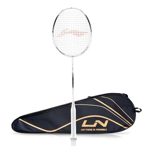 Li-Ning Axforce Tiger Strung Badminton Racquet for Professional Players |5U| 32 LBS Max Tension | Head Heavy | 7mm Flexible Shaft | Carbon Fibre Frame (White/Black/Orange)
